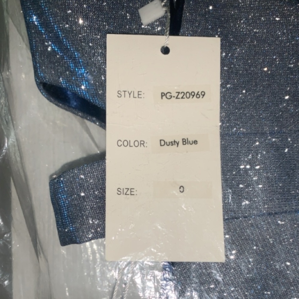 Long Dusty Blue Glitter Prom Dress By PromGirl - Picture 2 of 5